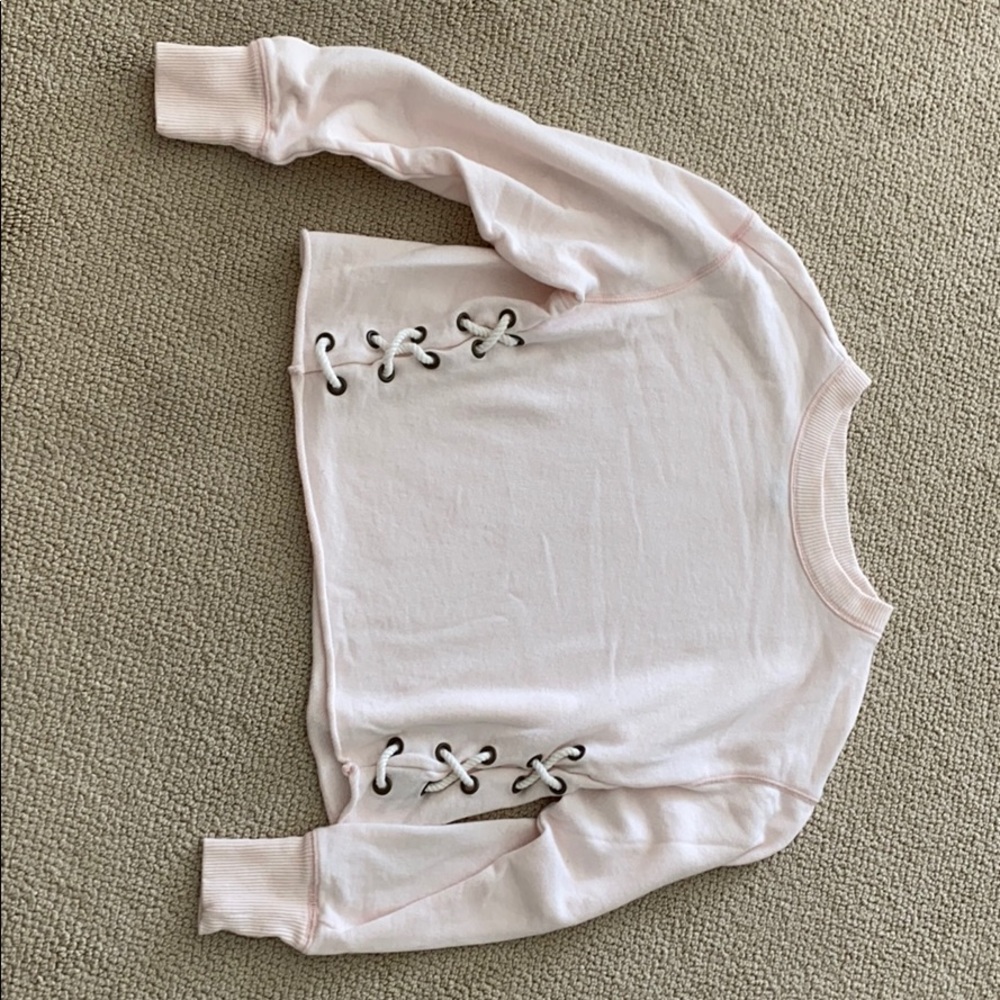Aerie pink cropped sweatshirt with rope sides